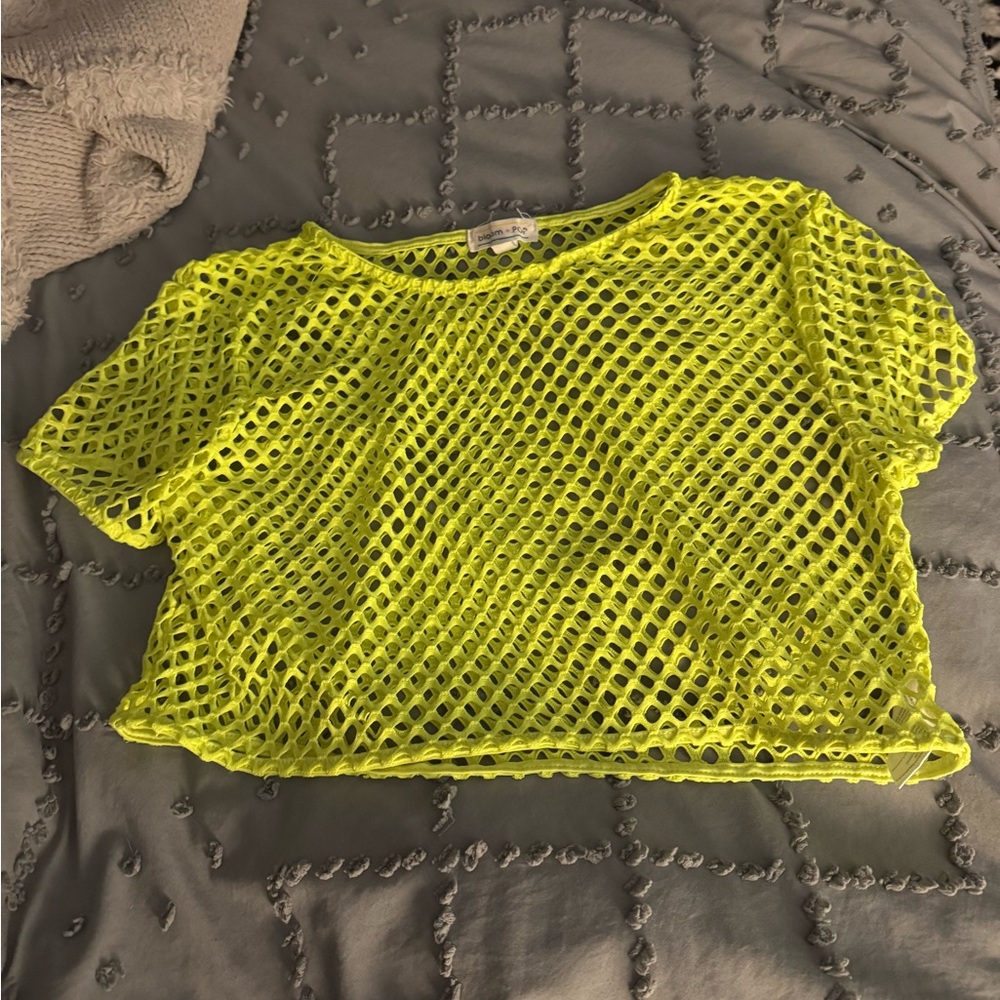 Vibrant Yellow Mesh Swim Coverup